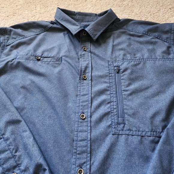 Prana Shirt Mens XL Long Sleeve Kip Hiking Fishing Roll Tab Button UPF 50+ Blue - Picture 3 of 13